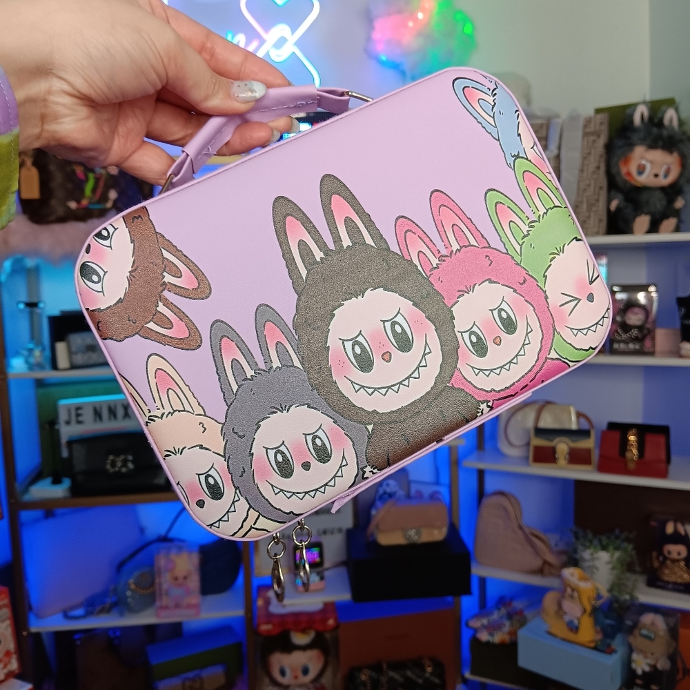 Custom LABUBU family Purple Lunchbox Makeup Bag